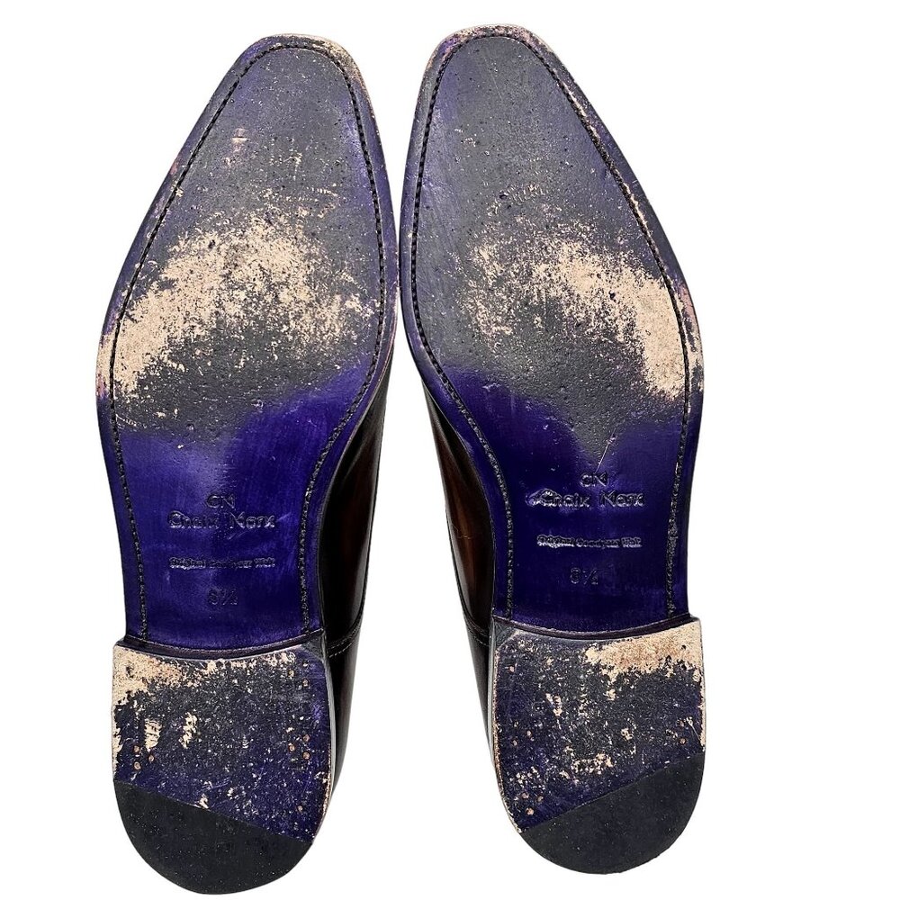 Chalk Mark Men's 8.5 Antique Patina Brown Dress Shoes Double Monk Strap Loafers - Picture 3 of 11